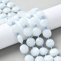 Другие Кварцы Нити бусин из натурального окрашенного кварца, имитирующие аквамарин, плоско-круглые, граненые, 10x10~10.5x6~6.5 мм, отверстие : 1.2 мм, около 32 шт / нитка, 15.55'' (39.5 см)