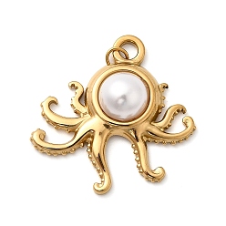 Осьминог 304 подвески из нержавеющей стали, с соединительным кольцом и пластиковой имитацией жемчужины, ионное покрытие (ip), реальный 18 k позолоченный, осьминог, 27x26.5x6 мм, отверстие : 2.5 мм