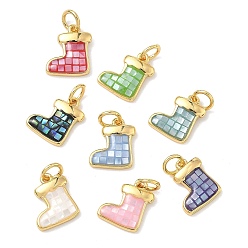 (52) Непрозрачная лаванда Латунь эмаль подвески, рождественские носки-талисманы, с естественной оболочке, долговечный, стойки покрытие, с целью перехода в кольце, реальный 18 k позолоченный, разноцветные, 11.5x9.5x2 мм