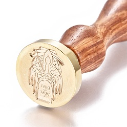 Oro Sello de sello de cera de latón, con mango de madera, para decoración de postes, fabricación de tarjetas de bricolaje, patrón temático mágico, dorado, 90x26 mm
