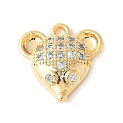Настоящее золото 18K Латунные микропаве прозрачные подвески с фианитом, мышь прелести, стойки покрытие, прочное покрытие, без никеля , реальный 18 k позолоченный, 14.5x14x4 мм, отверстие : 1.4 мм