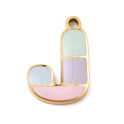 Letter J 304 подвески из нержавеющей стали, с эмалью, ионное покрытие (ip), реальный 18 k позолоченный, буква J, 15x10x2 мм, отверстие : 1.5 мм