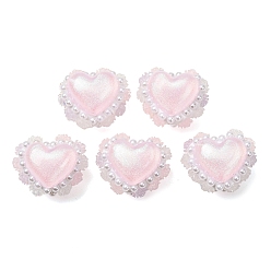 Pink Imitationsperlen aus Kunstperlen und Polymerclay (Rot, Weiß, Schwarz, Wasser, Wasser), Herz & Rose, rosa, 22.5~24x27~29x23~24 mm, Bohrung: 2~3 mm
