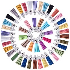 Mixed Color Faux Suede Tassel Pendant Decorations, with CCB Plastic Cord Ends, Platinum, Mixed Color, 35~37x10mm, Hole: 2.5~3mm, 4pcs/color, 120pcs/set