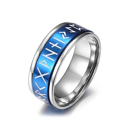 Синий Светящиеся кольца из нержавеющей стали для мужчин, Тотем слова викинга, синие, 8 мм, размер США 10 1/4 (19.9 мм)