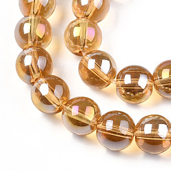 Goldenrod Electroplate Transparent Glass Beads Strands, AB Color Plated, Round, Goldenrod, 8~8.5mm, Hole: 1.5mm, about 51~53pcs/strand, 14.96 inch~15.55 inch(38~39.7cm)
