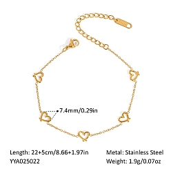 Сердце 304 браслеты на ногу из нержавеющей стали для женщин, реальный 18 k позолоченный, сердце, 8-5/8 дюйм (22 см)