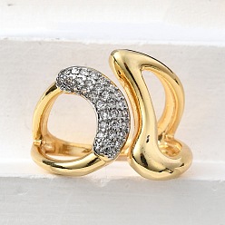 Платиновый & Золотой Латунные микро проложить манжеты кольца кубического циркония, без кадмия и без свинца, платиной и золотом, 19 мм, внутренний диаметр: 17.2 мм