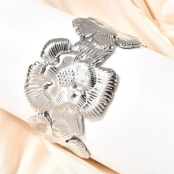 Нержавеющая Сталь Цвет 304 из нержавеющей стали манжеты браслеты, широкие браслеты для женщин, цветок, цвет нержавеющей стали, внутренний диаметр: 2-1/4x1-3/4 дюйм (5.6x4.5 см)