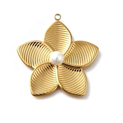 Цветок 304 подвески из нержавеющей стали, со стеклянным жемчугом, реальный 18 k позолоченный, цветок, 41x39x8.5 мм, отверстие : 2 мм