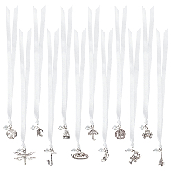 Белый 12 шт. 12 стильные подвески для свадебного торта для подружек невесты, односторонний атлас с подвесками из сплава, Медаль Святого Бенедикта, стрекоза, краб и дерево, белые, 8-7/8~9 дюйм (22.4~229 см)