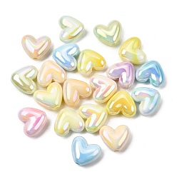 Mixed Color UV Plating Opaque Acrylic Beads, Iridescent, Heart, Mixed Color, 15x7x8mm, Hole: 2mm