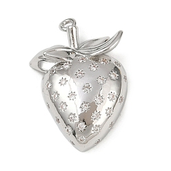 Платина Латунные микро проложить кубического циркония подвески, клубника, без свинца и без кадмия, долговечный, стойки покрытие, платина, 25x17x6 мм, отверстие : 1.2 мм