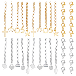 Mixed Color 68Pcs 304 Stainless Steel Chain Extender, Curb Chain, with 202 Stainless Steel Charms, Mixed Color, 66mm