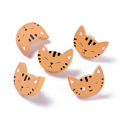 Orange Painted Cat Buttons, Wooden Buttons, Orange, about 20mm long, 15mm wide