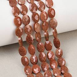 Камень с Пылевым Золотом Синтетические голдстоуновские бисер пряди, граненые, Плоско-овальные, 8x6x3 мм, отверстие : 0.7~0.8 мм, около 46~47 шт / нитка, 14.96~15.16'' (38~38.5 см)