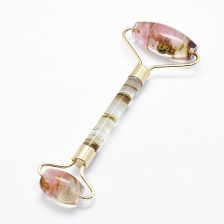 Tigerskin Glass Tigerskin Glass Brass Face Massager, Facial Rollers, Golden, 142~150x54~58x19~22mm