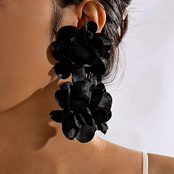 Черный Серьги-гвоздики из цветочного сплава из ткани, с пластиковым, чёрные, 130x80 мм