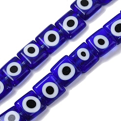 Средно-синий Ручной сглаза бусины бисер нитей, квадратный, светло-синий, 7.5~8x7.5~8x3 мм, отверстие : 0.6 мм, около 48 шт / нитка, 14.37~14.53'' (36.5~36.9 см)