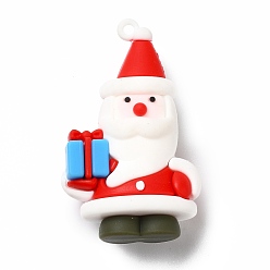 Red PVC Plastic Big Pendants, Father Christmas with Gift, Red, 57.5x36x18mm, Hole: 3mm