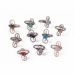 Смешанные камни Крошка из натуральных смешанных драгоценных камней с вихревым кольцом на пальце, украшения из красной медной латуни для женщин, внутренний диаметр: 18 мм