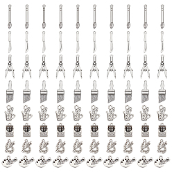 Antique Silver 80Pcs 8 Styles Tibetan Style Alloy Pendants, Antique Silver, 14~29.5x3~19x1.5~4.5mm, Hole: 1.4~3.5mm, 10pcs/style