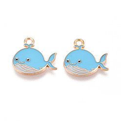 Whale Подвески из сплава морских животных с эмалью, золотой свет, кит, 16x16.9x1.1 мм, отверстие : 1.8 мм