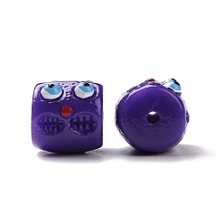 Indigo Halloween undurchsichtige Harzperlen, Spalte mit Monstergesicht, Indigo, 13x12.5x14 mm, Bohrung: 2 mm