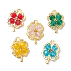 (52) Непрозрачная лаванда Подвески гальванизируйте стекла, клевер, с позолоченной сплавочной фурнитурой, граненые, разноцветные, 24.5x17x5.5~7 мм, отверстие : 2.5 мм