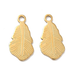 Настоящее золото 18K 304 подвески из нержавеющей стали, очарование листа, ионное покрытие (ip), реальный 18 k позолоченный, 18.5x9.5x0.8 мм, отверстие : 1.7 мм