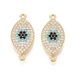 Золотой Шармы из латуни с микро-паве, разноцветные фианиты, глазные ссылки, долговечный, золотые, 11.5x25x2.5 мм, отверстие : 1.2~1.4 мм