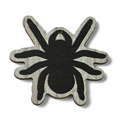 Black Halloween Single Face Printed Wood Pendants, Spider Shape Charms, Black, 47x49.5x2.5mm, Hole: 2mm