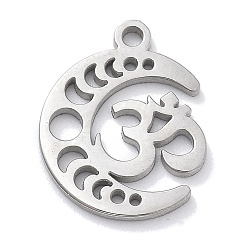 Другие Антикоррозийные 304 подвески из нержавеющей стали, лазерная резка, очарование фазы луны, цвет нержавеющей стали, Ом / АУМ, 13x10.5x1 мм, отверстие : 1.2 мм