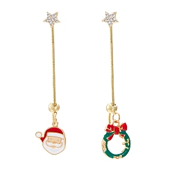 Золотой Рождественские серьги-гвоздики с эмалью из алюминиевого сплава для женщин, со стразами, золотые, 57x13.5 мм