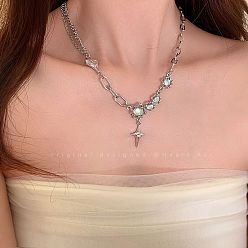 Нержавеющая Сталь Цвет Женские ожерелья со звездами из сплава и нержавеющей стали и синтетического лунного камня, цвет нержавеющей стали, 304 дюйм (18.11 см)