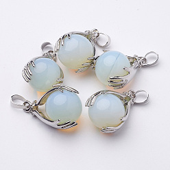 Опал Opalite подвески, с медной фурнитурой и опалитом, круглые, платина, голубой, 27x18 мм, отверстие : 4x6 мм