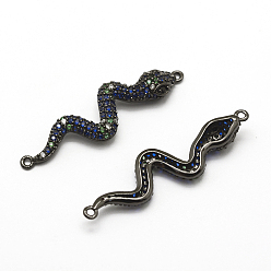 Gunmetal Brass Micro Pave Grade AAA Cubic Zirconia Links, Cadmium Free & Nickel Free & Lead Free, Snake, Gunmetal, 37x10x4mm, Hole: 1mm