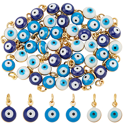 (52) Непрозрачная лаванда 45 шт. 3 цвета латунные эмалевые подвески, реальный 18 k позолоченный, долговечный, с целью перехода в кольце, злые глаза, разноцветные, 9.5x6.5x4.5 мм, отверстие : 2.5 мм, 15 шт / цвет