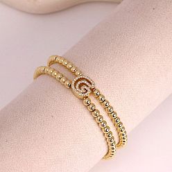 Letter G Браслеты из латуни с микропаве из прозрачных кубических циркониевых бусин, двойные нити, эластичные, для женщин, буква и круг, золотые, Буква G, 6.69 дюйм (17 см)