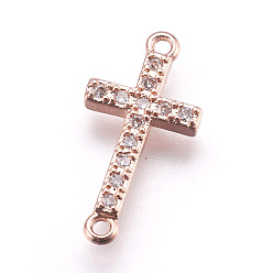 Розовое Золото Латунные микро проложить кубических ссылки циркония, прозрачные, без свинца и без кадмия, боком пересекают, розовое золото , 18x9x2 мм, отверстие : 1 мм