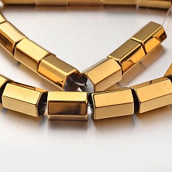 с Золотистым Покрытием Гальванизировать немагнитных синтетический гематит нитей бисера, граненые, колонка, с золотым покрытием, 13x8 мм, отверстие : 1 мм, около 31 шт / нитка, 15.7 дюйм