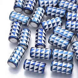 Dodger Blue Electroplate Glass Beads, Column with Triangle Pattern, Dodger Blue, 20x10mm, Hole: 1.2mm, about 50pcs/bag