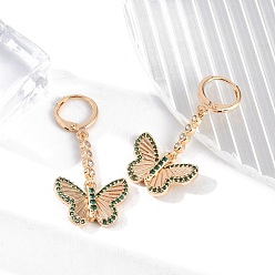 Золотой Латунные микропроволочные кубические серьги с цирконием, стойки покрытие, долговечный, без свинца и без кадмия, бабочка, золотые, 41.5x20 мм