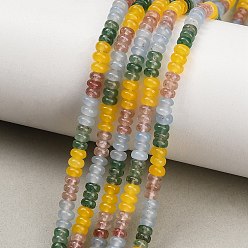 Mixed Color Gradient Color Natural Dyed White Jade & Green Strawberry Quartz & Strawberry Quartz Beads Strands, Smooth Rondelle, Mixed Color, 4.5x2~2.5mm, Hole: 0.8mm, about 162~167pcs/strand, 15.16''(38.5cm)