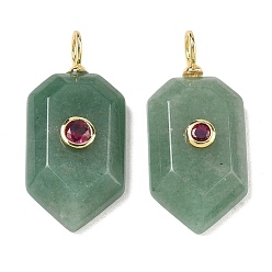 Aventurina Verde Colgantes naturales aventurina verde, con micro latón allanan circonio cúbico, encanto hexagonal, facetados, chapado en rack, larga duración plateado, sin plomo y el cadmio, real 18 k chapado en oro, 32x15x6.5 mm, agujero: 4 mm