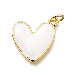 Белый Латунь эмаль подвески, с целью перехода в кольце, без кадмия и без свинца, долговечный, стойки покрытие, шарма сердца, реальный 18 k позолоченный, белые, 16x16x3 мм, отверстие : 3.5 мм
