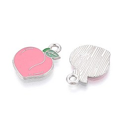 Pink Эмалевые подвески из фруктового сплава, персик, платина, розовые, 16x12x1.5 мм, отверстие : 1.6 мм