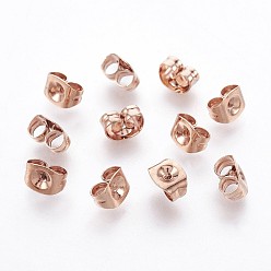 Розовое Золото 304 из нержавеющей стали гайки уха, спинки фрикционных серег для сережек-гвоздиков, розовое золото , 3x6x4.5 мм, отверстие : 0.9 мм