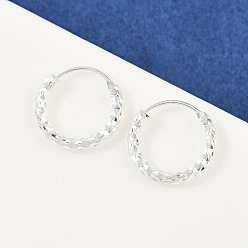 Посеребрённый Серьги-кольца с текстурой латуни, круглые кольца, без свинца и без кадмия, 925 серебро покрытием, 12x2 мм