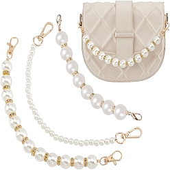 Белый 3шт 3 стиль АБС пластик имитация жемчуга ручки для сумок, с поворотными застежками сплава, для аксессуаров для замены сумок, белые, 30.2~30.9 см, 1 шт / стиль